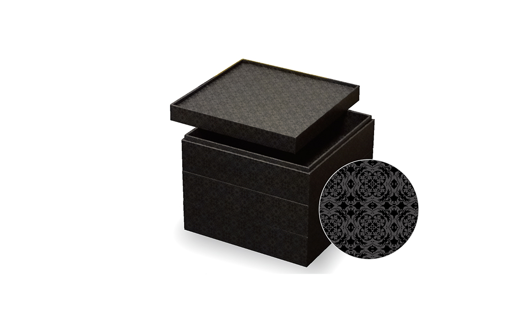 重箱 ロココ 黒 6.5寸 2段 金ボール付 15個入